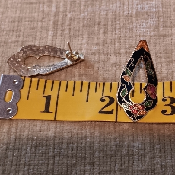 Gold Tone Cloisonne Enamel Earrings - Picture 7 of 9